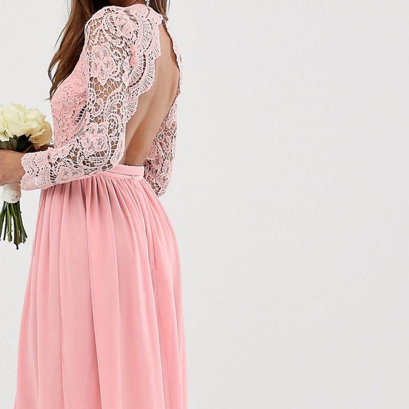 Bridesmaid long sleeve crochet
detail maxi dress.Sugar Pink, size
(us.4). - Picture 2 of 5